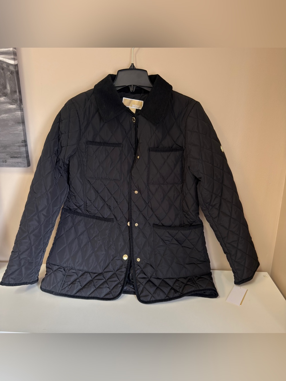 Michael KORS women Quilted Black Jacket with Corduroy Collar
